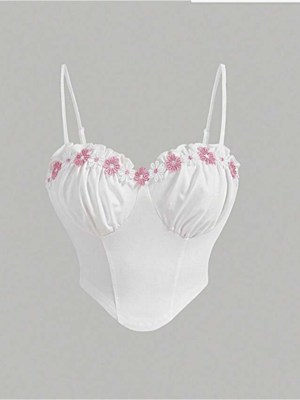 White Floral-Trim Cami Top